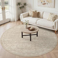 8ft Round Rug Living Room: Washable Large Vintage Rug Neutral Non-Slip Soft Stain Resistant Indoor Carpet for Bedroom Nursery Dining Room Under Table Bed Home House Office Playroom - Brown