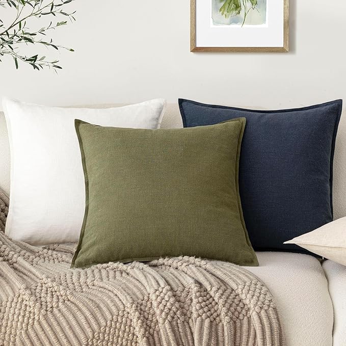 Foindtower Pack of 2, Decorative Linen Soild Throw Pillow Covers Soft Accent Square Cushion Case Boho Farmhouse Pillowcase for Chair Couch Sofa Bedroom Living Room Home Decor 24 x 24 Inch Navy Blue