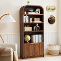 ORRD 70" Tall Arched Bookshelf with Storage Cabinet, Modern 4-Tier Wood Bookcase with Scalloped Doors & Gold Handles, Open Display Shelves for Living Room, Bedroom, or Home Study Office (Walnut)