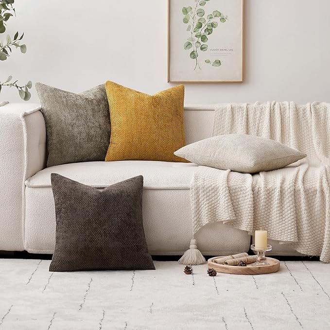 MIULEE Pack of 2 Gold Throw Pillow Covers 22x22 Inch Mustard Yellow Summer Modern Boho Accent Decorative Pillow Covers Soft Chenille Farmhouse Cushion Covers for Home Decor Couch Bed Sofa Living Room