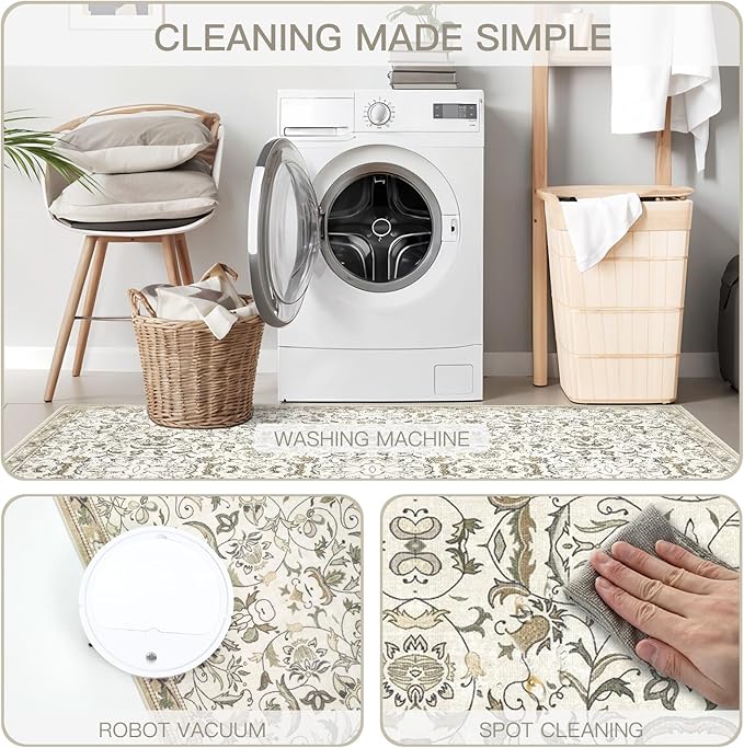 6×9 Washable Large Area Rugs for Living Room, Floral Soft Rug Non Slip Stain Resistant Carpet for Bedroom Dining Room Kitchen Farmhouse Home Decor，Beige Multi 061