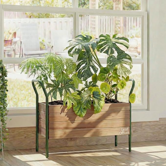 Leaf&lull Raised Garden Bed with Legs Plant Stand Indoor Outdoor Corner Metal Wood Plant Shelf Tiered Plant Holder Ladder Shelf for Patio Balcony Shelving Unit for Live Plants House Decor 1 Tier