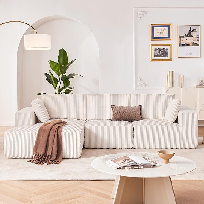 108” Modular Sectional Sofa, Cloud Sectional Couch with Deep Seat, Modern Modular L-Shape Sofa Couch with Chaise,Upholstered Boneless Couches for Living Room Bedroom (Beige, Left Facing Chaise)