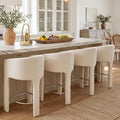 HNY Modern Counter Height Bar Stools Set of 4, 26”H Barrel Counter Stools for Kitchen Counter, Upholstered Barstools with Back and Armrest, Velvet Bar Stools for Kitchen Island, Home Bar, Cream
