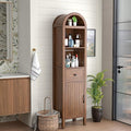Lxsxlome 64" Tall Bathroom Storage Cabinet with Adjustable Shelves,Tall Narrow Arched Freestanding Tower Cabinet with Fluted Doors and Drawers,Space Saving Organizer for Bathroom Living Room (Walnut)