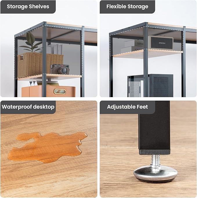 MINOSYS 47-inch Computer Desk with Storage Shelf - Natural Wood Ideal Gaming Desk for Bedrooms, Small Spaces, and Home Offices Modern Writing Desk for PCs.