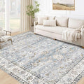 XLUEZ Area Rug 5x7 Living Room Rug, Machine Washable Vintage Distressed Boho Area Rug Non-Slip Soft Low Pile Large Indoor Rugs for Bedroom Kitchen Dining Room Office(Light Blue,5'x7')