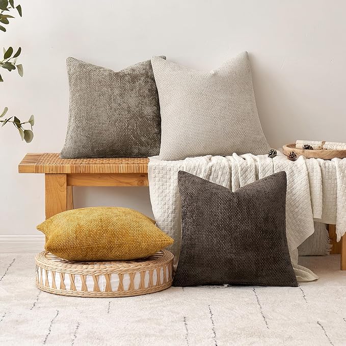 MIULEE Pack of 2 Gold Throw Pillow Covers 18x18 Inch Mustard Yellow Summer Modern Boho Accent Decorative Pillow Covers Soft Chenille Farmhouse Cushion Covers for Home Decor Couch Bed Sofa Living Room