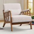IOMOR Mid Century Modern Accent Chair with Solid Wood Frame, Upholstered Living Room Chairs with Lumbar Cushion Padded Arms, Reading Armchair for Bedroom (1, Beige)