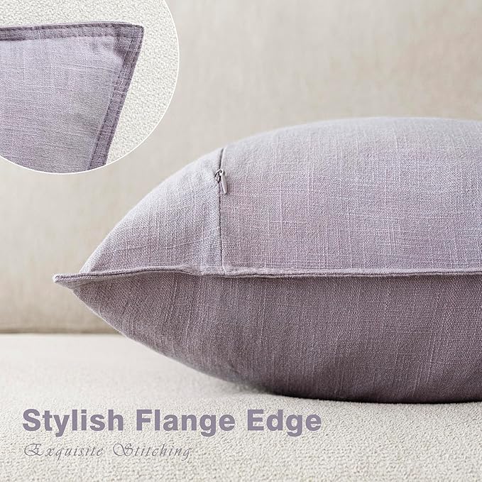 Foindtower Pack of 2, Decorative Linen Soild Throw Pillow Covers Soft Accent Euro Cushion Case Boho Farmhouse Neutral Pillowcase for Couch Sofa Bedroom Living Room Home Decor 24 x 24 Inch Light Purple