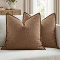 MIULEE Pack of 2 Thick Textured Couch Throw Pillow Covers, Brown Decorative Pillow Covers 18x18, Neutral Linen Cushion Cases for Sofa Bed Living Room Modern Farmhouse Home Decor, No Filling