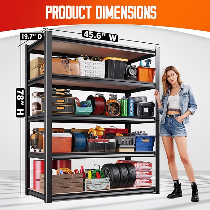 Set of 2 Garage Shelving-2050 lbs 5 Tier Storage Shelves,Adjustable Heavy Duty Metal Shelving Unit and Storage Large Rack,Utility Steel Shelf For Warehouse Industrial Pantry Basement 78"x46"x20"