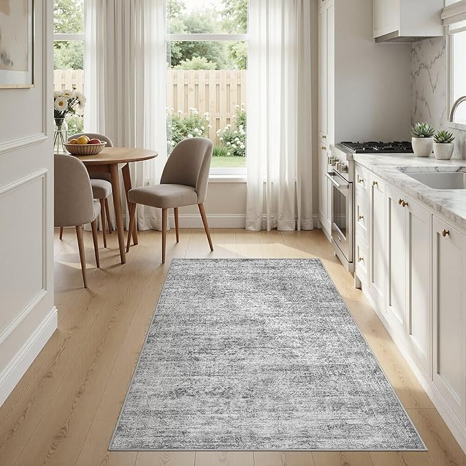 cotiled Large Area Rugs for Living Room, Machine Washable Rugs with Non Slip Backing Modern Neutral Abstract Rugs Stain Resistant Distressed Carpets for Home Office Decor (3x5 Dark Grey)