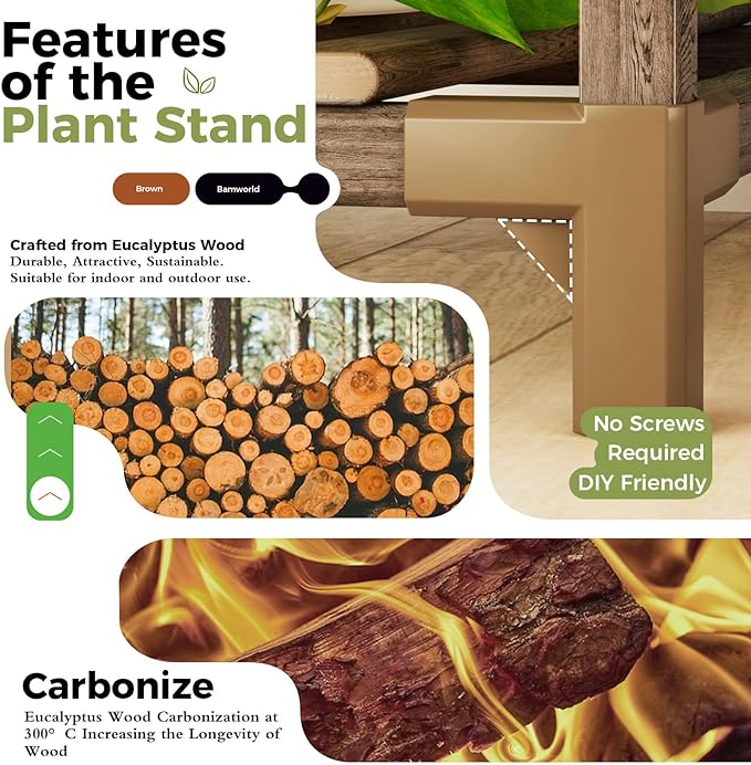 Bamworld Tall Plant Stands Indoor 4 Sets Plant Shelves Outdoor Wooden Plant Holder for Multiple Plants Flower Stands for Living Room Balcony Garden Patio Lawn Window