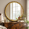 Easly Round Mirror for Wall, 32 Inch Gold Beaded Frame Decorative Vanity Mirror, Circle Bathroom Mirror with High-Definition Lense, Modern Wall Decor for Bathroom, Living Room, Bedroom, Entryway