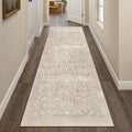 PureCozy Beige Runner Rug 2x10 Washable Neutral Hallway Kitchen Carpet Vintage Non Slip Indoor Low Pile Soft Thin Retro Floral Accent Throw Long Rug for Bathroom Office Laundry Dining Living Room