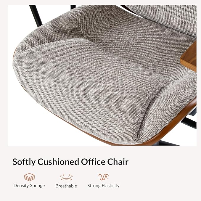 Modern Office Chair with Bentwood Polyester Upholstery Ergonomic Swivel Desk Chair with Adjustable Height for Home Office or Study Tan