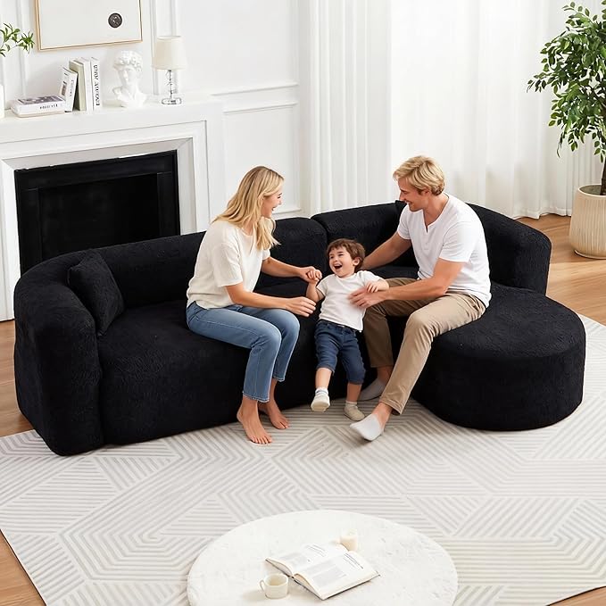 109.4" Sectional Couch with L-Shaped Chaise, Boneless Modular Sectional Sofa, Soft Chenille Sofa with Deep Seat for Living Room, No Assembly (Right-Facing Chaise, Black) | Breaathable Material
