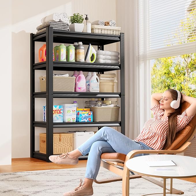 Set of 4 Garage Shelving 5-Tier Heavy Duty Storage Shelves, Adjustable Metal Shelving Unit, Utility Garage Organizer Shelf for Basement, Pantry, Warehouse, Supermarket, 45.7" Wx19.7 Dx71.2 H