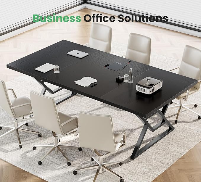 OHOHOLIVE 70.8" Large Executive Desk - Computer Office Desk Workstation, Modern Business Writing Table with Sturdy Metal Legs for Home Office (Black/Black)