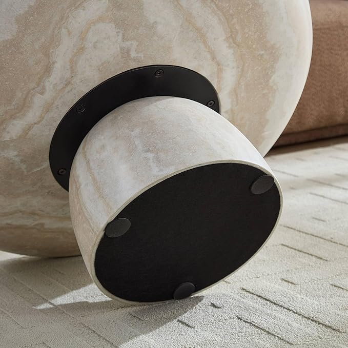 31.5" Round Coffee Table with Round Pedestal, Fiberglass Faux Marble Tabletop for Living Room, Modern Circle Center Table Tea Table for Apartment, Office, Beige Mars Pattern