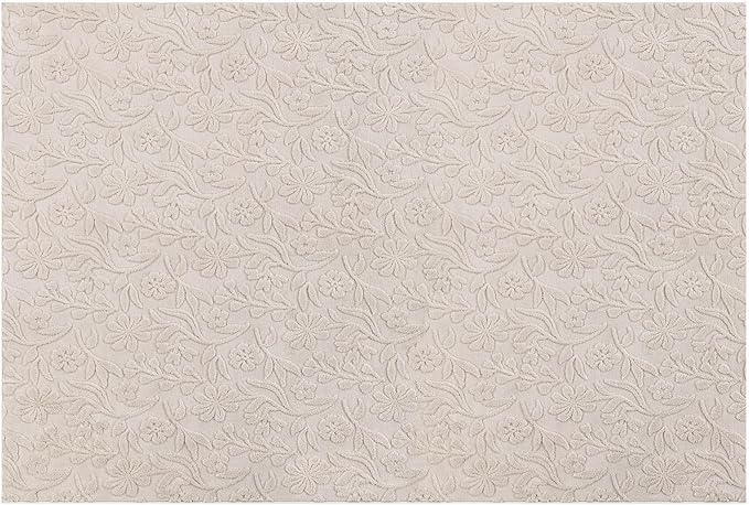 Vaukki 6x9 Area Rug for Living Room, Soft Fluffy Washable Modern Floral Indoor Floor Mat, Non Slip Shaggy Boho Accent Throw Carpet for Bedroom, Living Room, Nursery and Dining Room, Beige