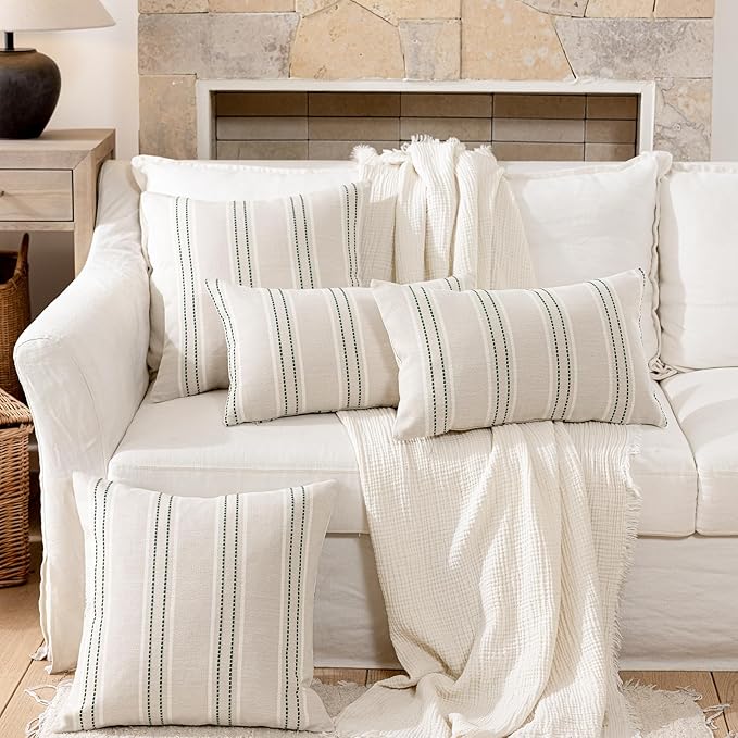 Hckot Spring Throw Pillow Covers 18x18 Set of 2 Green Pillow Covers Farmhouse Decorative Pillows Textured Linen Square Cushion Covers for Sofa Couch Bed Living Room Decor(Dark Green)