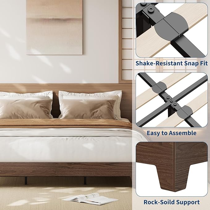 GarveeHome California King Size Platform Bed Frame, Minimalist Wood Bed Frame No Headboard Needed, Sturdy Low Profile Bed with Natural Wood Grain, Noise-Free & Easy Assembly