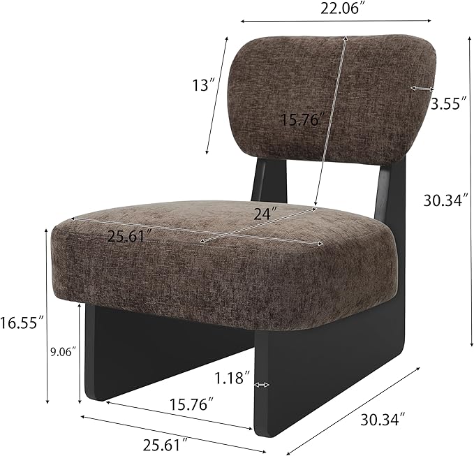 Christopher Knight Home Mores Low Profile Accent Chair Set of 2, Modern Living Room Armless Lounge Chair, Fabric Comfy Reading Chair for Bedroom, Wooden Frame and Thick Padded Seat, Black+Dark Brown