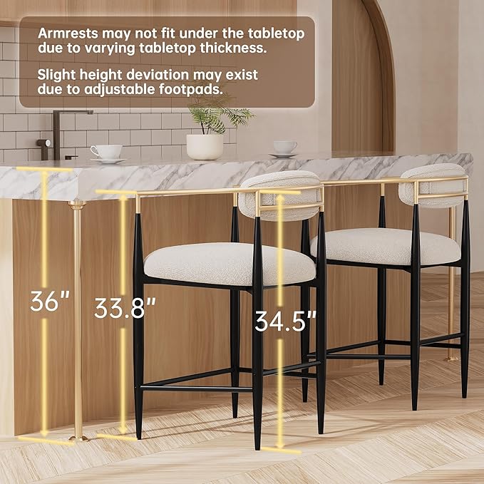 Morden Fort Counter Height Bar Stools Set of 4, Modern Upholstered Counter Stools with High Backs and Black Metal Legs, 26 Inch Island Chairs for Kitchen and Home Bar