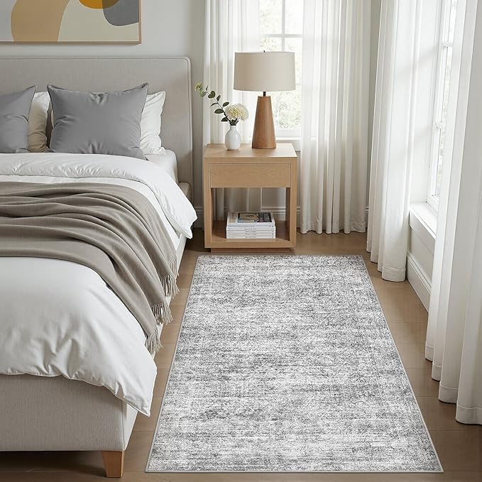 cotiled Large Area Rugs for Living Room, Machine Washable Rugs with Non Slip Backing Modern Neutral Abstract Rugs Stain Resistant Distressed Carpets for Home Office Decor (3x5 Dark Grey)