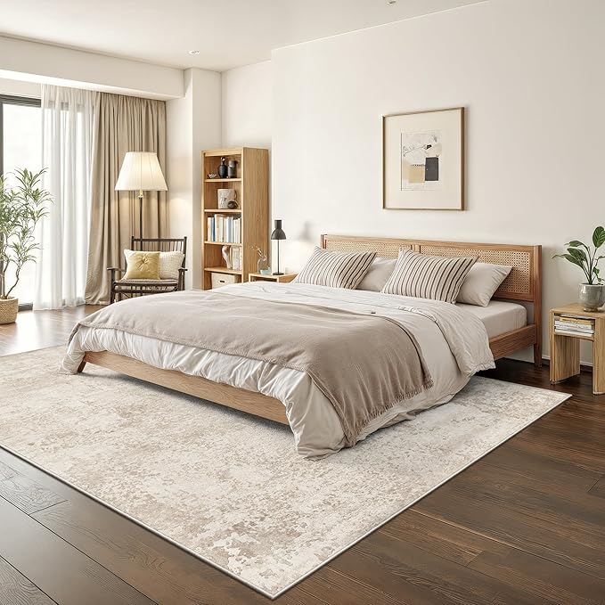 Art&Tuft Washable Rugs 5x7, Anti-Slip Backing Abstract 5x7 Area Rug, Stain Resistant Rugs for Living Room, Foldable Machine Washable Area Rug (5'x7', Beige)