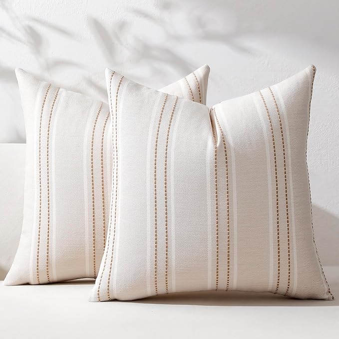 Hckot Throw Pillow Covers 16x16 Set of 2 Tan Pillow Covers Farmhouse Decorative Pillows Textured Linen Square Cushion Covers for Sofa Couch Bed Living Room Decor(Tan)