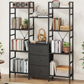 AFLUI Triple Bookshelf with 3 Fabric Drawers, 4-Tier Book Shelf and 10 Display Shelves, Industrial Large Bookcase for Home & Office, Black, 47'' Wide