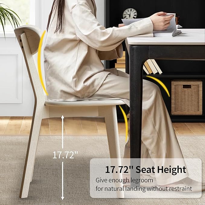 Modern Dining Chairs Set of 4, Solid Oak Wood Dining Chair with Comfortable Backrest, Sturdy Wooden Chairs for Kitchen, Dining Room, White