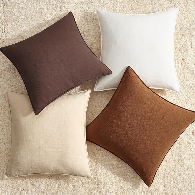 Pack of 4 Linen Pillow Covers Farmhouse Throw Lumbar Pillow Covers Soft Accent Rustic Gold Brown Cushion Case 12x20 Inch Rectangle Pillowcase for Couch Sofa Bedroom Living Room
