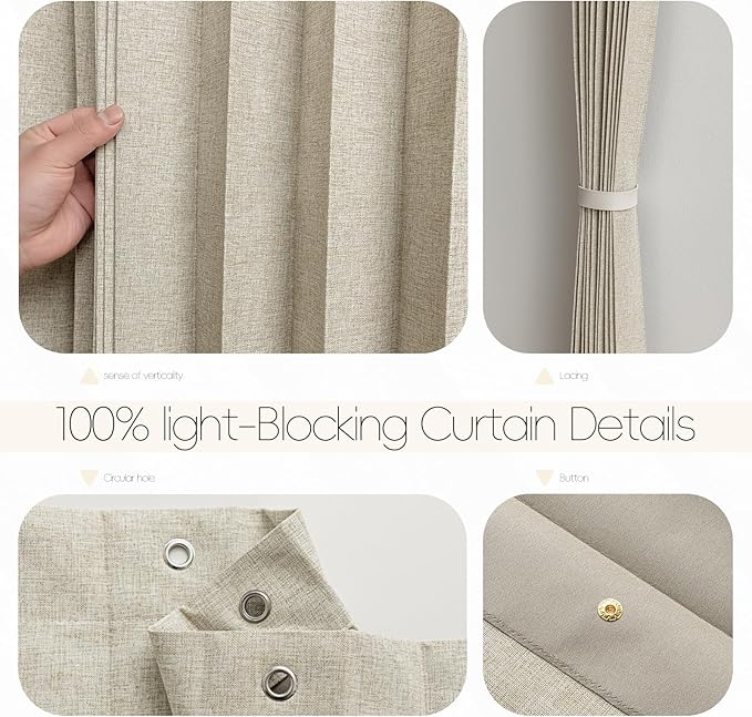 Jilron Accordian Door Curtain, 100% Blackout Folding Magnetic Doorway Curtains,Linen Style Closet Doors,for Room Divider,Privacy Protection（W52 x L78,Beige,1 Panel）