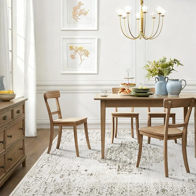 Washable Rugs 5x7 Living Room Rug: Vintage Neutral Area Rugs Soft Non-Slip Indoor Low Pile Carpet for Bedroom Dining Room Nursery Office (Taupe, 5' x 7')