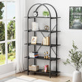 Arbuxzuy Arched Bookshelf 5 Tier Book Shelf, 31.5 Inch Width Industrial Arch Bookcase, Curved Tall Bookshelf with Open Shelves for Home Office, Living Room, Bedroom, Black