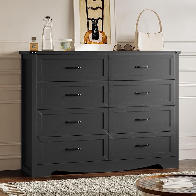 BORNOON 8-Drawer Dresser for Bedroom, Modern Wooden Chest of Drawers with Metal Handles, Anti-Tipping Design, Sturdy and Stable Storage Organizer for Living Room, Entryway, Home Office, Standard