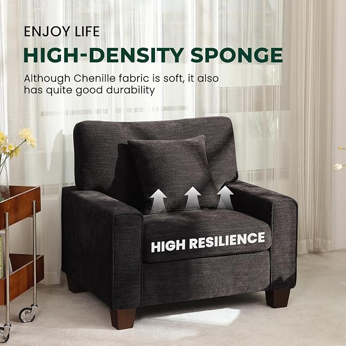 DOPEDIO Modern Living Room Sofa Set, 71.25" Chenille Loveseat with 2 Accent Chairs, Removable Covers, Spring Cushions, Solid Wood Frame, Easy Assembly（71.25inch+2 Single,Dark Grey）