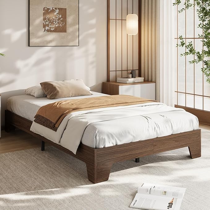 GarveeHome Twin XL Size Platform Bed Frame, Minimalist Wood Bed Frame No Headboard Needed, Sturdy Low Profile Bed with Natural Wood Grain, Noise-Free & Easy Assembly