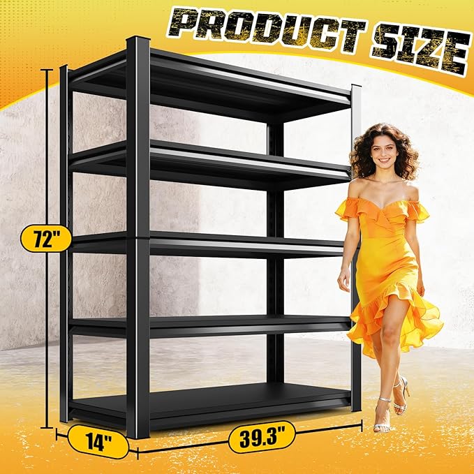 Garage Storage Shelves 5-Tier,Garage Storage System Shelves Adjustable,Storage Shelving for Basement,Pantry,Kitchen,Warehouse (2, 72" H x 39.3" W x 14" D)