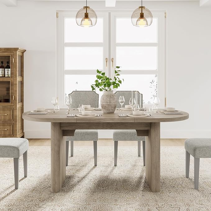 GarveeHome Oval Dining Table for 6-8 People, Long Large Kitchen Table with Thick Sturdy Wooden Base, Farmhouse Dining Room Table for for Kitchen, Living Room, Office (63" Long,Gray)