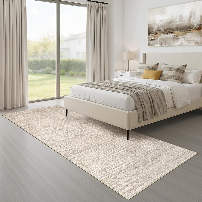 Runner Rug Non-Slip Kitchen Rug: 3x8 Washable Abstract Modern Soft Stain Resistant Indoor Floor Neutral Accent Throw Carpet for Hallway Bathroom Laundry Room Bedroom Entryway- Beige