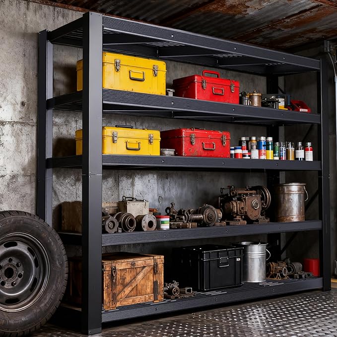 Heavy Duty Storage Shelves 62" W, Metal Shelving Rack, Garage Storage Shelf, Black Adjustable Shelving Unit for Garage, Basement, Warehouse, Workshop 3050 lbs,62" W x 24" D x72 H
