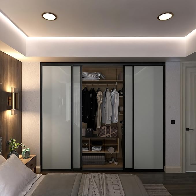 Door55 4 Panel Glass Sliding Closet Doors with Aluminum Frame, Silent Glide Technology, Bedroom Closet Doors (Frosted Glass, 96x80)
