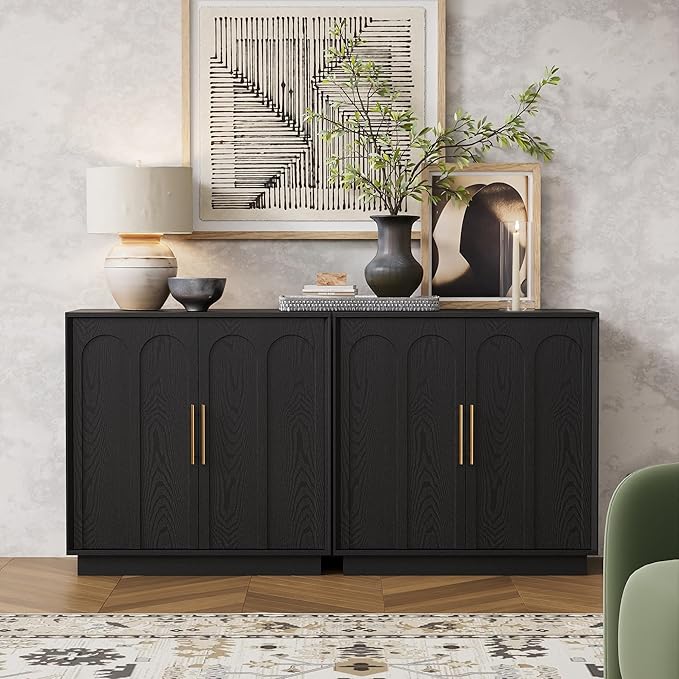 FORTUNETEC Sideboard Buffet Cabinet with Storage, Modern Accent Cabinet with Arched Doors & Shelf, 31.5" Modular Media Console, Minimalist Credenza for Living Room Kitchen Dining Room Entryway, Black