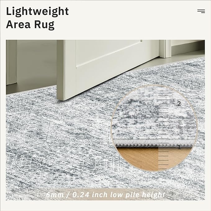 Soalmost Area Rugs 4x6 for Living Room, Vintage Washable Rugs for Dining Room, Kitchen, Non-Slip Area Rug Grey