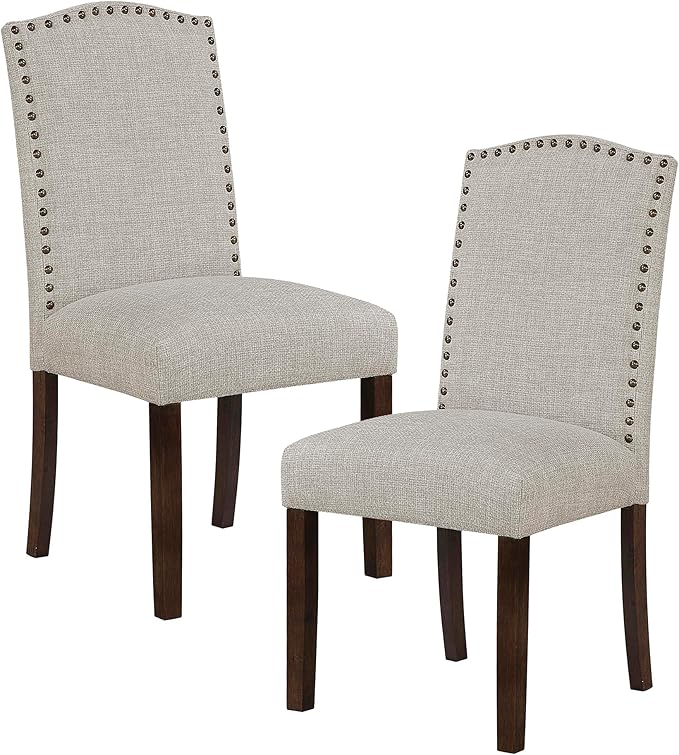 Lexicon Upholstered Dining Chairs Set of 2 - Soft Durable Fabric Armless Arched Back Kitchen Modern Dining Room Chairs for 2, Nailhead Trim Side, Brown Sturdy Wooden Frame, Easy Assembly, Taupe